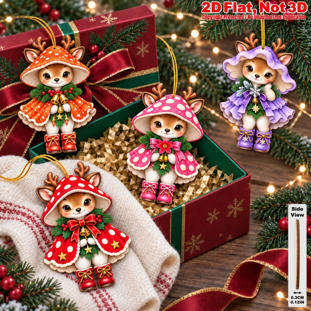 2D Flat 18Pcs Christmas Mushroom Hat Deer Wooden Ornaments, Vibrant Xmas Hanging Tree Toppers, Xmas Tree, Wall, Window, Door, Mantel, Porch Decor & Holiday Gift