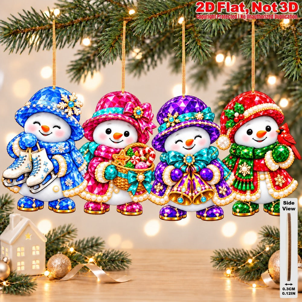 2D Flat 18Pcs Colorful Ornate Crystal Textured Snowman Wooden Ornaments, Gorgeous Festive Snowman Hanging Tree Toppers, Xmas Tree, Wall, Window, Door, Mantel, Porch Decor & Holiday Gift