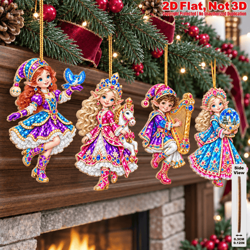 2D Flat 12Pcs Colorful Ornate Christmas Elf Wooden Ornaments, Gorgeous Elf Hanging Tree Toppers, Xmas Tree, Wall, Window, Door, Mantel, Porch Decor & Holiday Gift