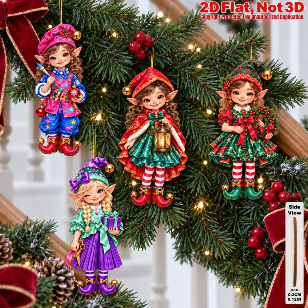 2D Flat 12Pcs Colorful Vintage Christmas Elf Wooden Ornaments, Retro Elf Hanging Tree Toppers, Xmas Tree, Wall, Window, Door, Mantel, Porch Decor & Holiday Gift