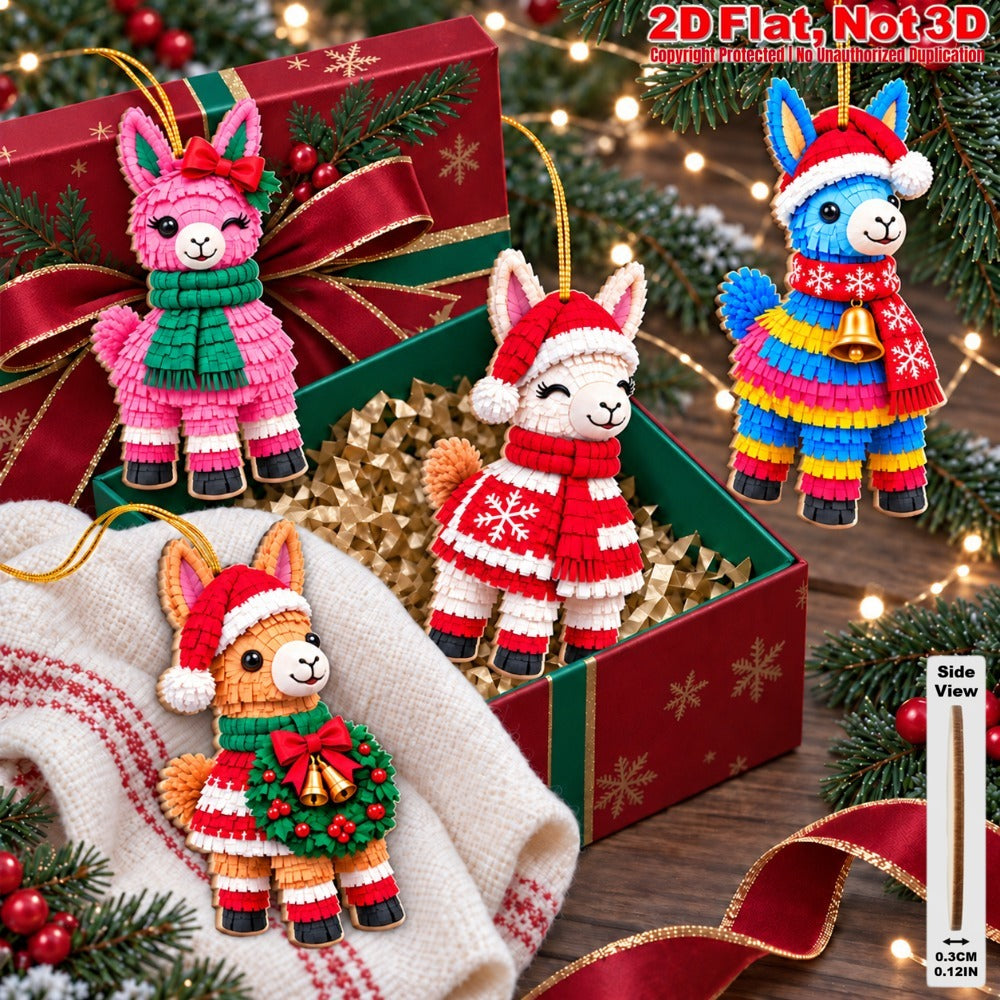 2D Flat 18Pcs Christmas Colorful Knitted Style Llama Wooden Ornaments, Vibrant Xmas Hanging Tree Toppers, Xmas Tree, Wall, Window, Door, Mantel, Porch Decor & Holiday Gift
