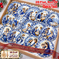 2D Flat 15Pcs Blue White Nativity Scene Wooden Ornaments, Ornate Holy Birth Round Hanging Tree Toppers, Xmas Tree, Wall, Window, Door, Mantel, Porch Decor & Holiday Gift