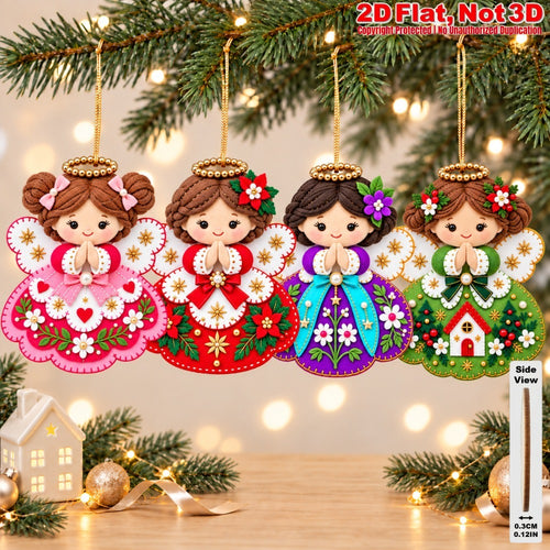 2D Flat 12Pcs Colorful Ornate Felt-Style Christmas Angel Wooden Ornaments, Gorgeous Angel Hanging Tree Toppers, Xmas Tree, Wall, Window, Door, Mantel, Porch Decor & Holiday Gift
