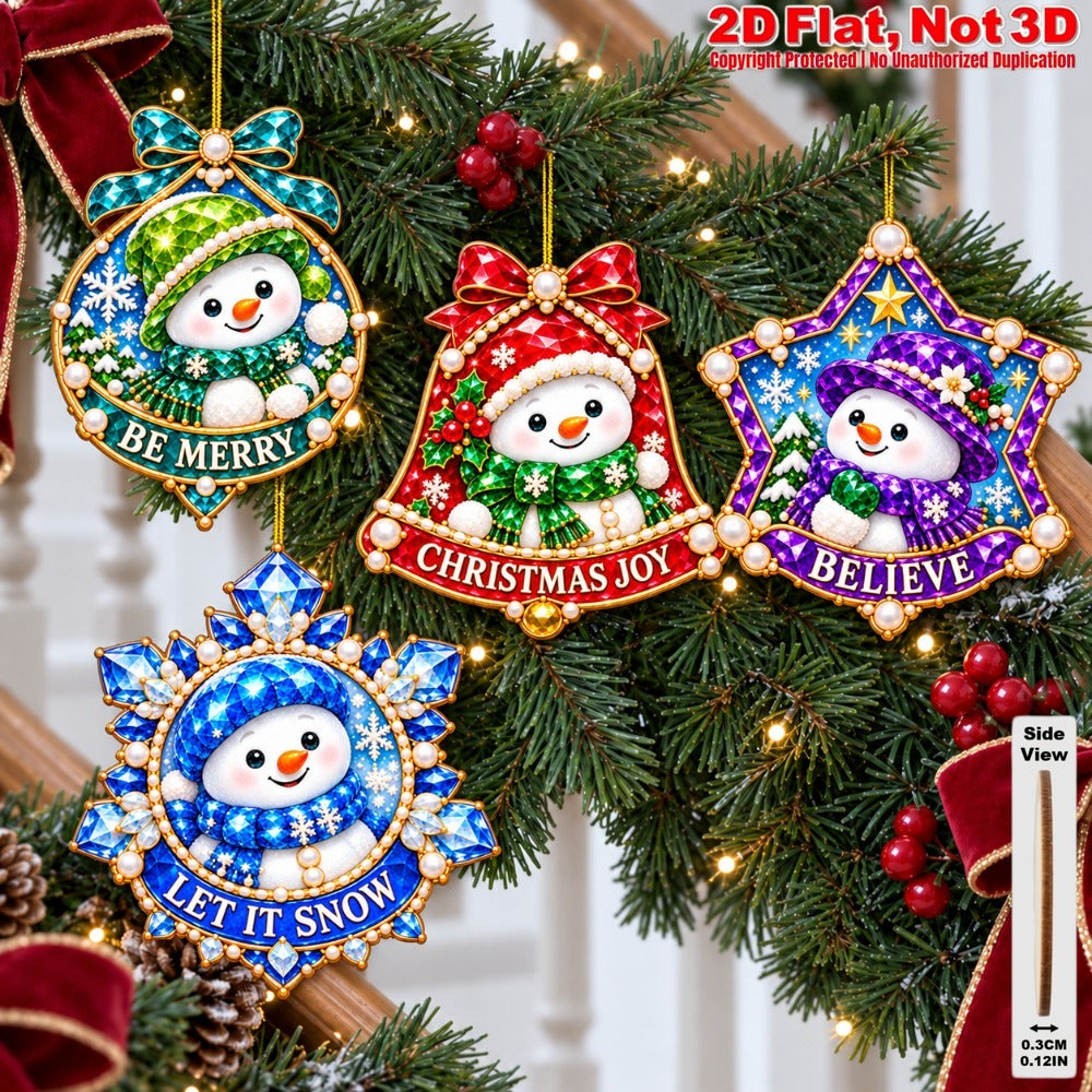 2D Flat 18Pcs Colorful Ornate Crystal Textured Snowman With Christmas Quotes Wooden Ornaments, Gorgeous Festive Snowman Hanging Tree Toppers, Xmas Tree, Wall, Window, Door, Mantel, Porch Decor & Holiday Gift
