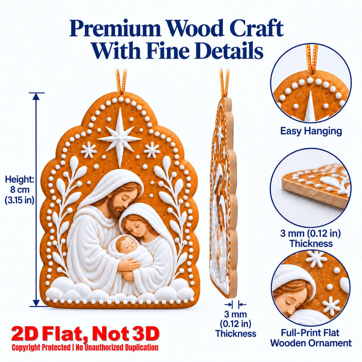 2D Flat 12Pcs Christmas Nativity Gingerbread Style Wooden Ornaments, Holy Birth Scene Hanging Tree Toppers, Xmas Tree, Wall, Window, Door, Mantel, Porch Decor & Holiday Gift