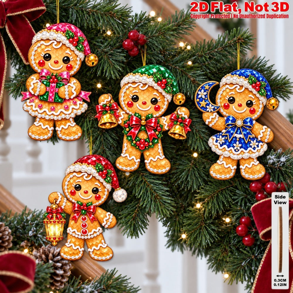 2D Flat 12Pcs Colorful Ornate Christmas Gingerbread Man Wooden Ornaments, Gorgeous Gingerbread Hanging Tree Toppers, Xmas Tree, Wall, Window, Door, Mantel, Porch Decor & Holiday Gift