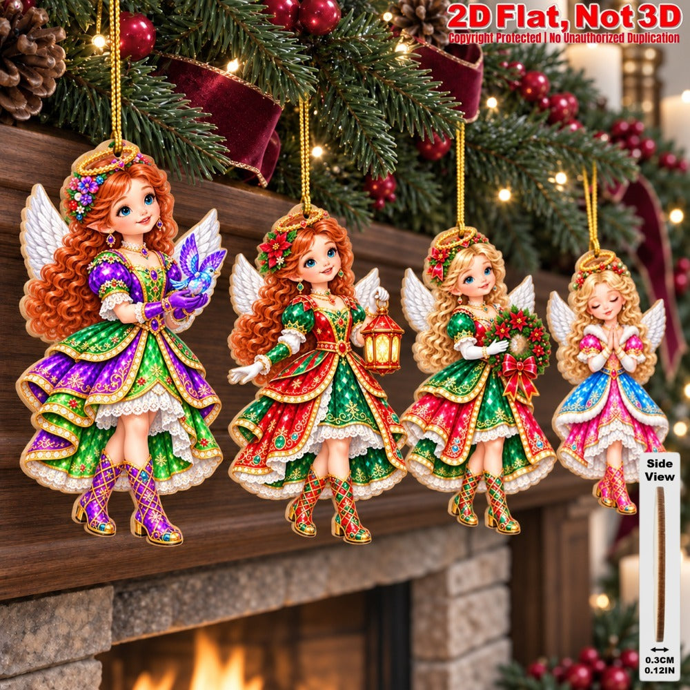 2D Flat 18Pcs Colorful Ornate Christmas Angel Wooden Ornaments, Gorgeous Winged Angel Hanging Tree Toppers, Xmas Tree, Wall, Window, Door, Mantel, Porch Decor & Holiday Gift