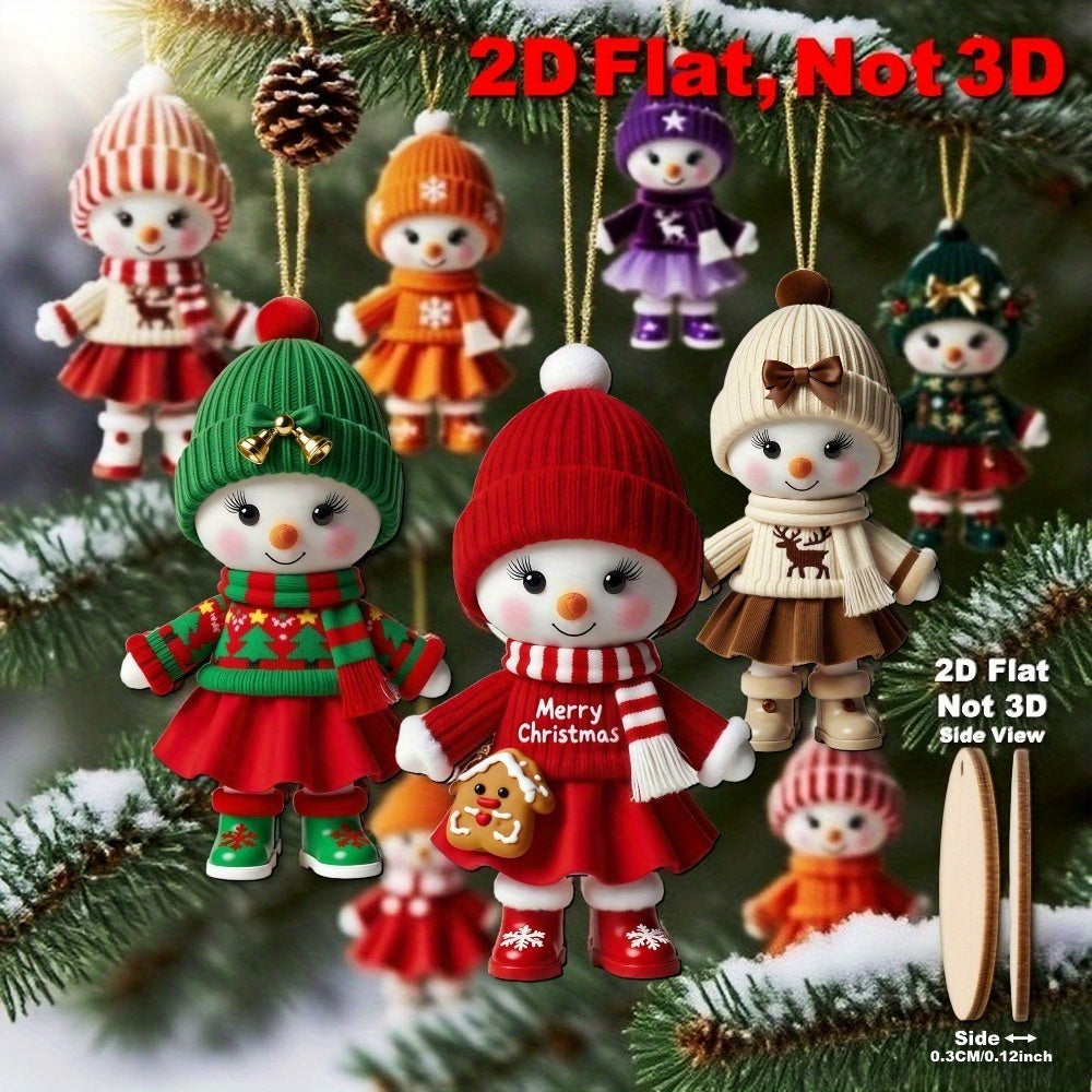 AdornJoy - Vibrant Snowman – Colorful 3mm Wooden Christmas Ornament, 2D Flat Snowman Tree Decoration, 18 Piece Sets