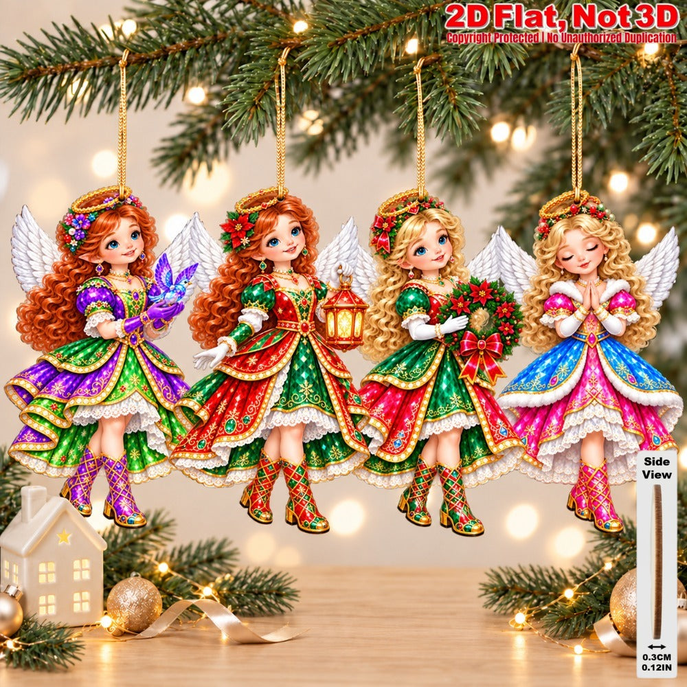 2D Flat 18Pcs Colorful Ornate Christmas Angel Wooden Ornaments, Gorgeous Winged Angel Hanging Tree Toppers, Xmas Tree, Wall, Window, Door, Mantel, Porch Decor & Holiday Gift