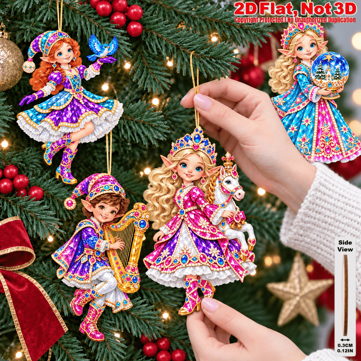 2D Flat 18Pcs Colorful Ornate Christmas Elf Wooden Ornaments, Gorgeous Elf Hanging Tree Toppers, Xmas Tree, Wall, Window, Door, Mantel, Porch Decor & Holiday Gift