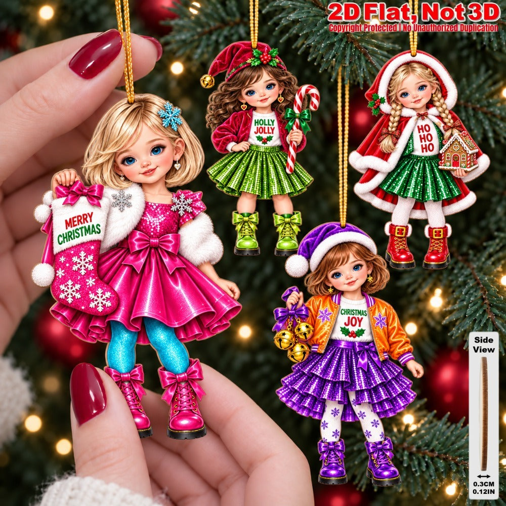 2D Flat 18Pcs Christmas Winter Outfit Girl Wooden Ornaments, Girl with Festive Christmas Greetings Quotes, Vibrant Xmas Hanging Tree Toppers, Xmas Tree, Wall, Window, Door, Mantel, Porch Decor & Holiday Gift