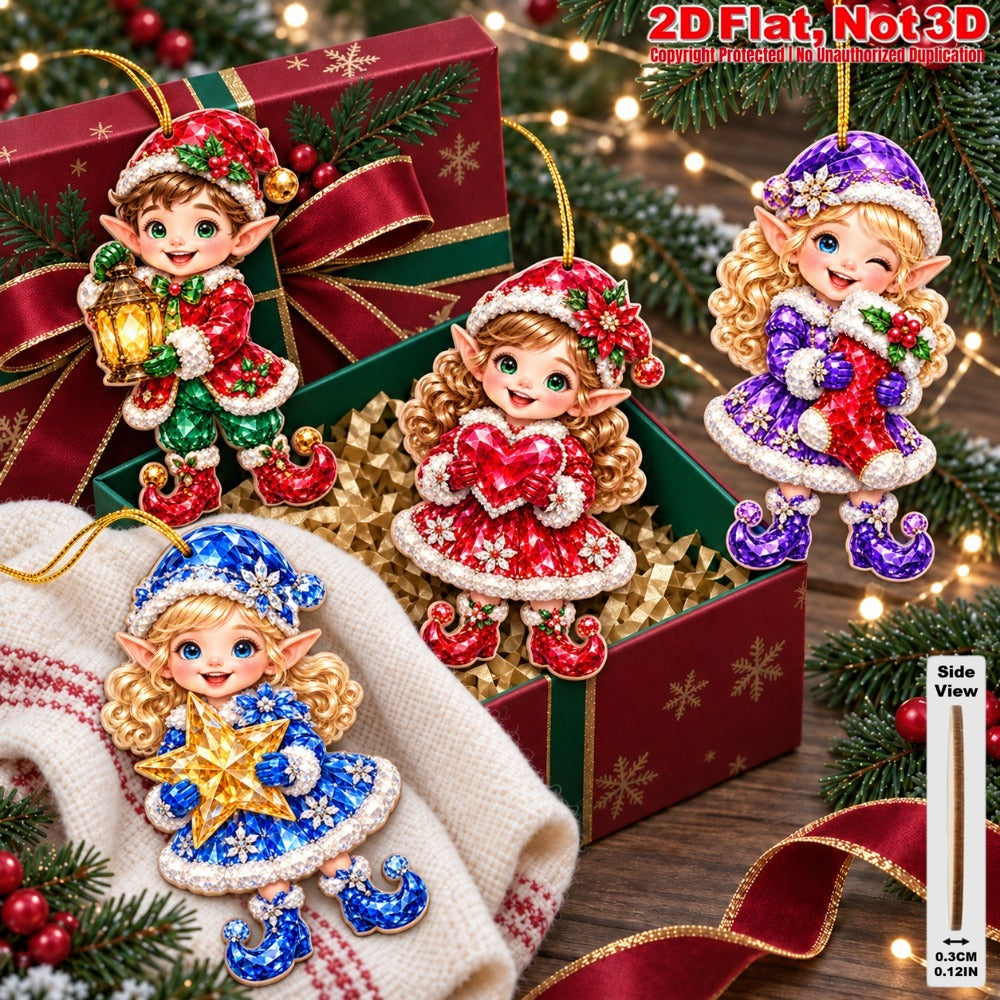 2D Flat 18Pcs Colorful Gem Style Christmas Elf Wooden Ornaments, Vibrant Elf Hanging Tree Toppers, Xmas Tree, Wall, Window, Door, Mantel, Porch Decor & Holiday Gift