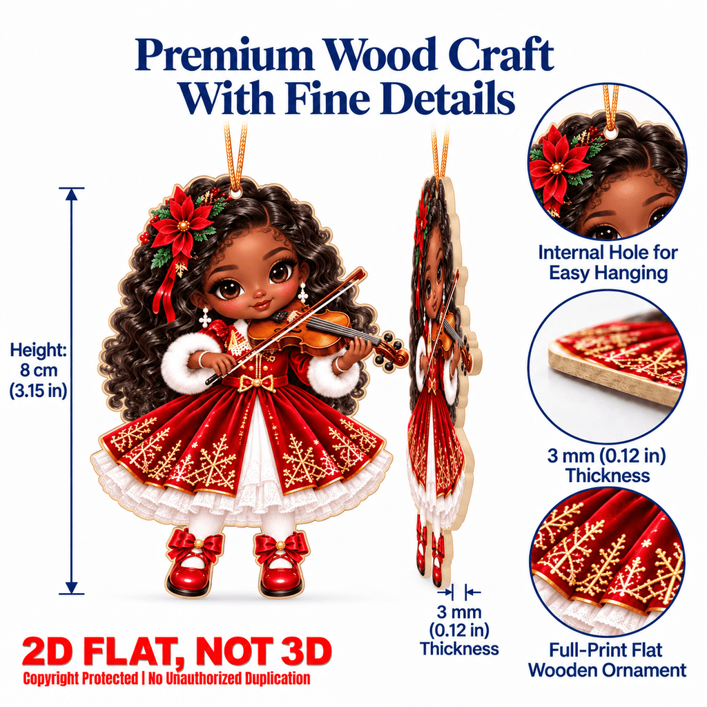 AdornJoy 18 Pcs African American Christmas Musician Ornament Sets - 3mm Festive Band 2D Flat Wooden Christmas Tree Ornaments