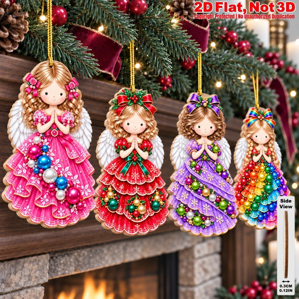 2D Flat 18Pcs Colorful Ornate Praying Christmas Angel Wooden Ornaments, Gorgeous Winged Angel Hanging Tree Toppers, Xmas Tree, Wall, Window, Door, Mantel, Porch Decor & Holiday Gift