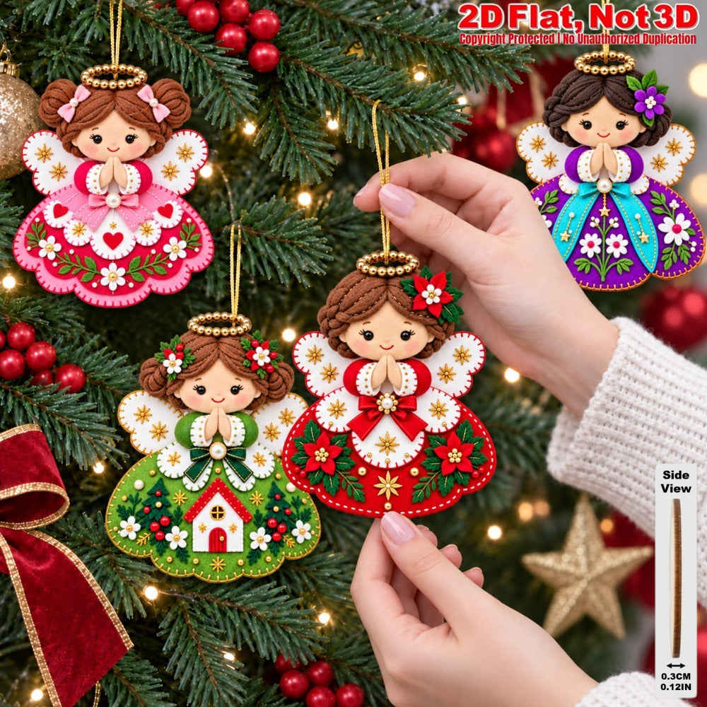 2D Flat 12Pcs Colorful Ornate Felt-Style Christmas Angel Wooden Ornaments, Gorgeous Angel Hanging Tree Toppers, Xmas Tree, Wall, Window, Door, Mantel, Porch Decor & Holiday Gift