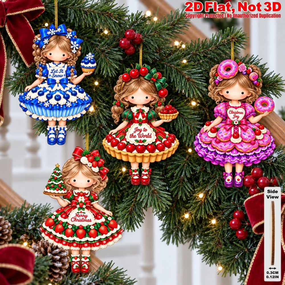 2D Flat 18Pcs Christmas Sweet Holiday Girl Wooden Ornaments, Girl with Festive Christmas Greetings Quotes, Vibrant Xmas Hanging Tree Toppers, Xmas Tree, Wall, Window, Door, Mantel, Porch Decor & Holiday Gift