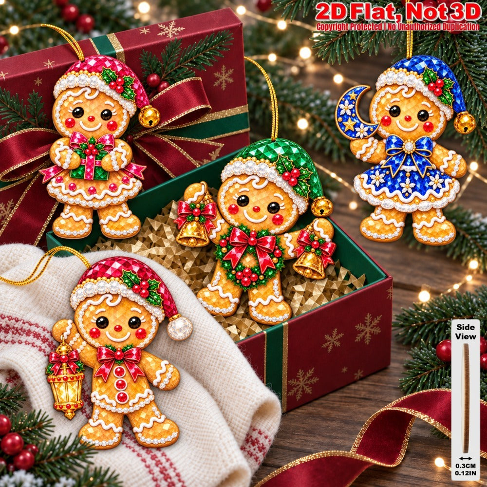 2D Flat 18Pcs Colorful Ornate Christmas Gingerbread Man Wooden Ornaments, Gorgeous Gingerbread Hanging Tree Toppers, Xmas Tree, Wall, Window, Door, Mantel, Porch Decor & Holiday Gift
