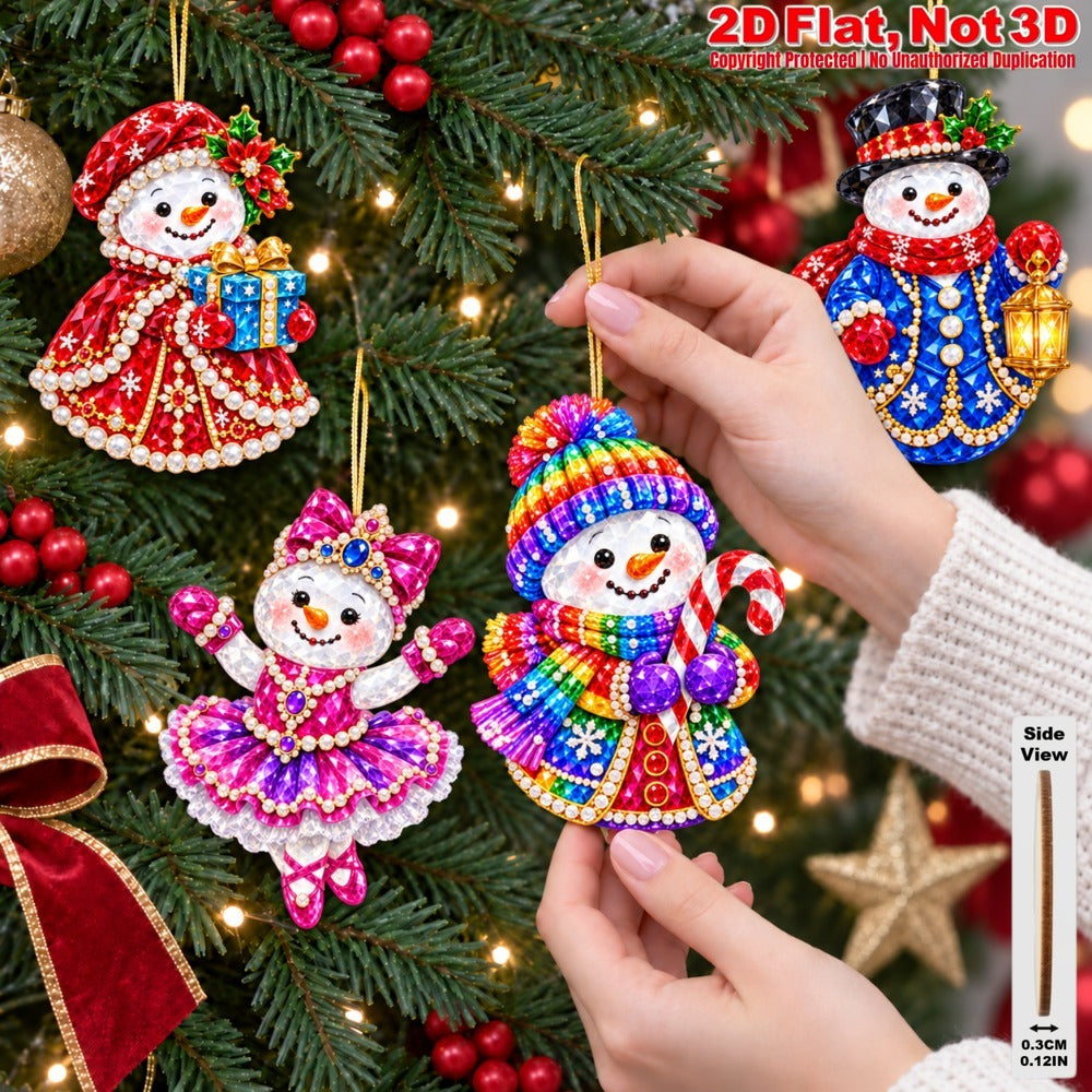2D Flat 12Pcs Colorful Gem Snowman Christmas Wooden Ornaments, Vibrant Rhinestone Style Snowman Hanging Tree Toppers, Xmas Tree, Wall, Window, Door, Mantel, Porch Decor & Holiday Gift