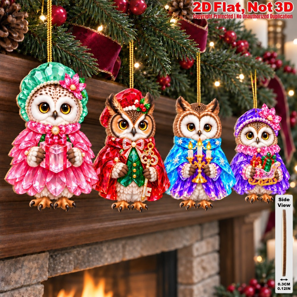 2D Flat 18Pcs Colorful Ornate Christmas Owl Wooden Ornaments, Gorgeous Owl Hanging Tree Toppers, Xmas Tree, Wall, Window, Door, Mantel, Porch Decor & Holiday Gift