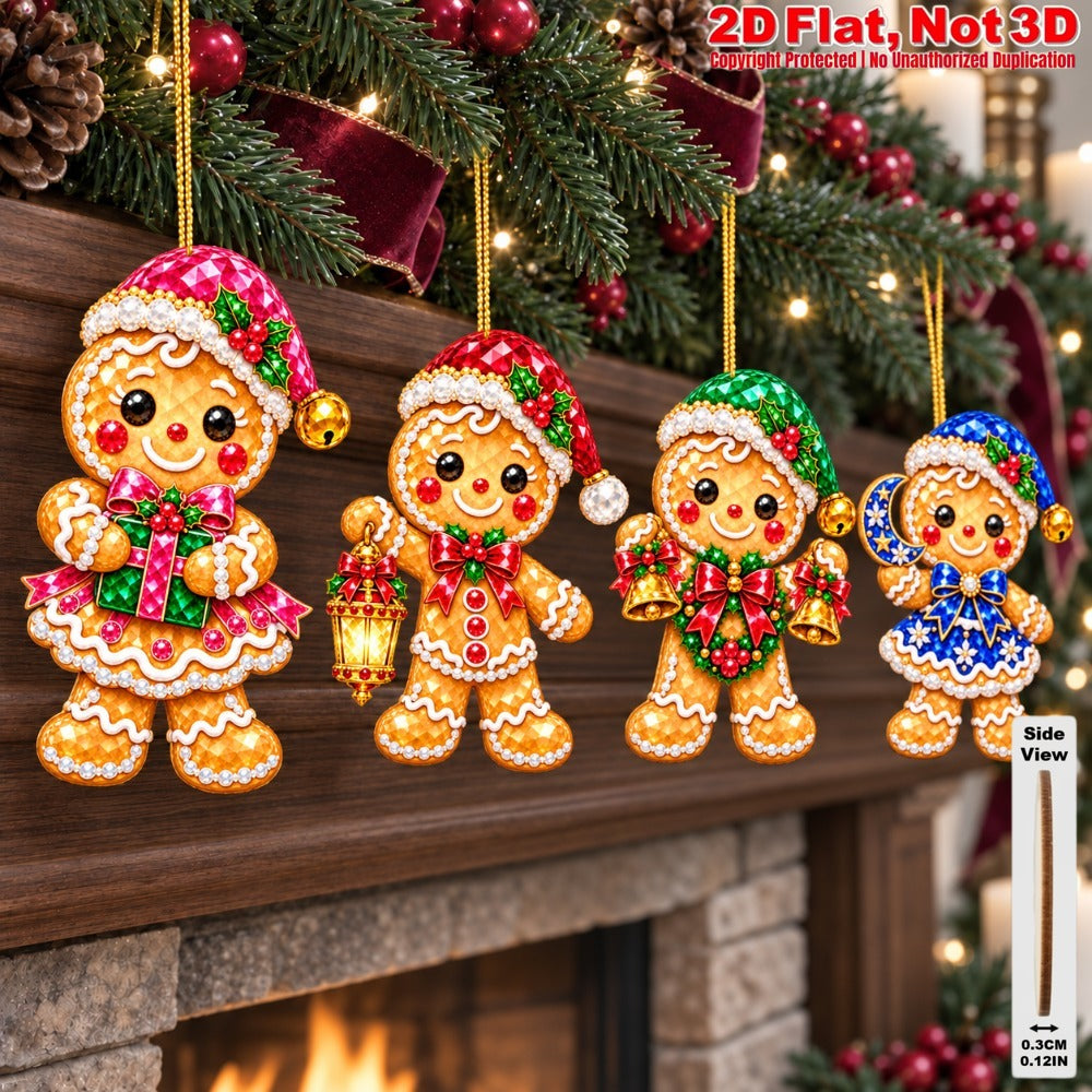 2D Flat 12Pcs Colorful Ornate Christmas Gingerbread Man Wooden Ornaments, Gorgeous Gingerbread Hanging Tree Toppers, Xmas Tree, Wall, Window, Door, Mantel, Porch Decor & Holiday Gift