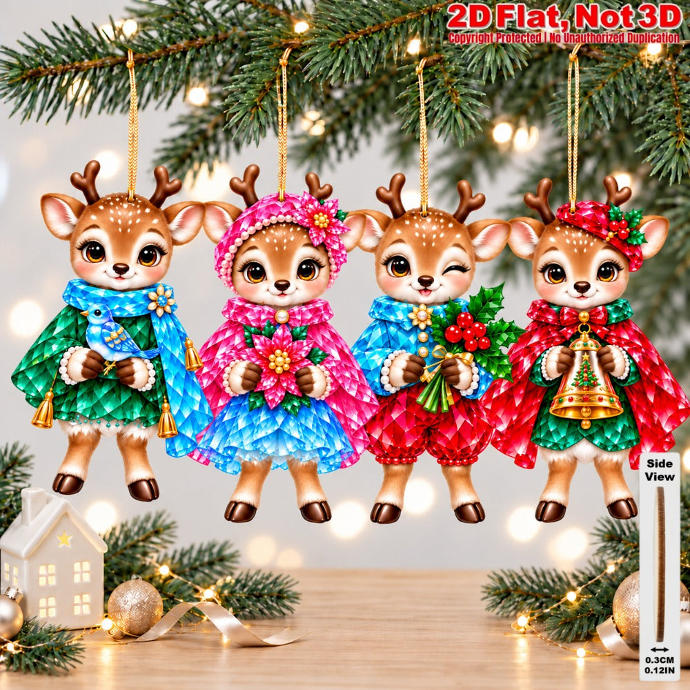 2D Flat 12Pcs Colorful Ornate Christmas Reindeer Wooden Ornaments, Gorgeous Reindeer Hanging Tree Toppers, Xmas Tree, Wall, Window, Door, Mantel, Porch Decor & Holiday Gift