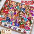 2D Flat 18Pcs Christmas Holiday Girl Wooden Ornaments, Girl with Festive Christmas Greetings Quotes, Vibrant Xmas Hanging Tree Toppers, Xmas Tree, Wall, Window, Door, Mantel, Porch Decor & Holiday Gift