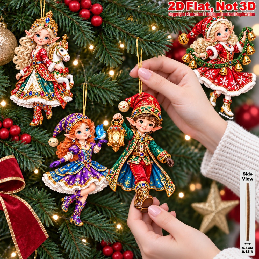 2D Flat 12Pcs Vintage Elf Christmas Wooden Ornaments, Retro Themed Hanging Tree Toppers, Xmas Tree, Wall, Window, Door, Mantel, Porch Decor & Holiday Gift