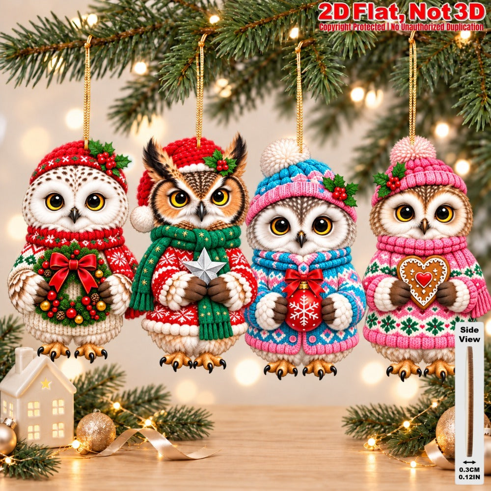 2D Flat 18Pcs Christmas Winter Owl Wooden Ornaments, Festive Cozy Outfit Owl Hanging Tree Toppers, Xmas Tree, Wall, Window, Door, Mantel, Porch Decor & Holiday Gift